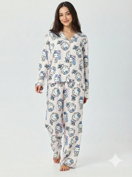 סט פיג’מה מכופתרת דקה HELLO KITTY