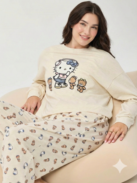 סט פיג’מה ארוכה פרנץ’ טרי HELLO KITTY