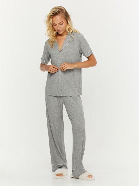מארז פיג’מה מכופתרת ריב חולצה קצרה