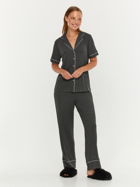 מארז פיג’מה מכופתרת ריב חולצה קצרה