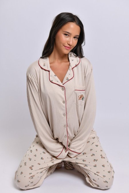 סט פיג׳מה מכופתרת