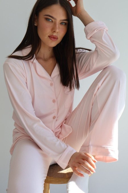 סט מכופתרת ארוך pink