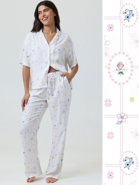 סט פיג’מה מכופתרת FLORAL Delta