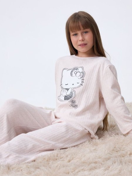 סט פיג’מה ארוכה דקה ריב HELLO KITTY