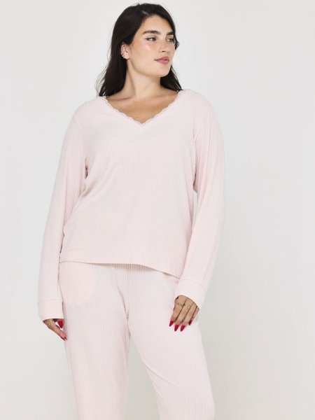 סט פיג’מה ריב בשילוב תחרה