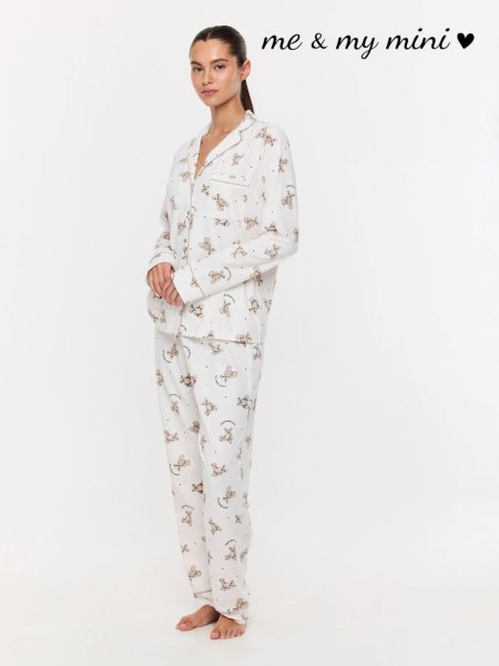 סט פיג’מה מכופתרת כותנה דובונים