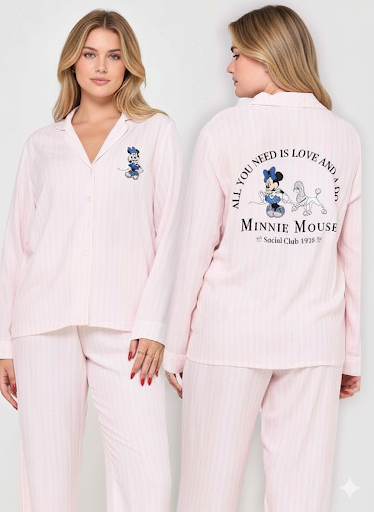 סט פיג’מה מכופתרת אריג דק MINNIE & POODLE